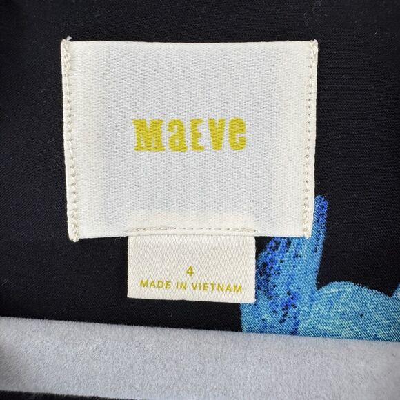 Maeve Top Women 4 Black Red Floral V-Neck Collared 3/4 Sleeves Button Up Casual - Picture 2 of 13